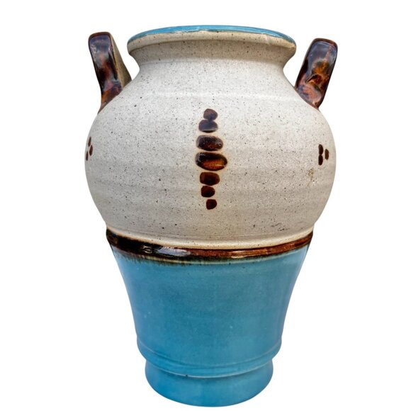 Handmade Mexican Pottery Vase With Handles 7.5" Tall 5.5" D  Hand-Painted - Picture 6 of 8